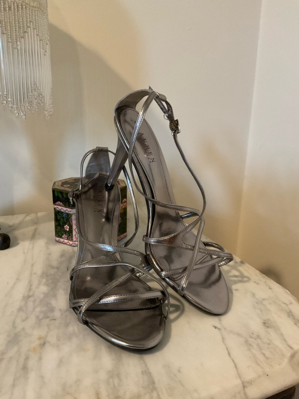 Lauren Ralph Lauren Silver Metallic Strappy High Heel Sandals